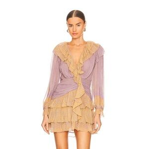 Ulla Johnson Sara Lotus Purple and Mustard Long Sleeve Dress